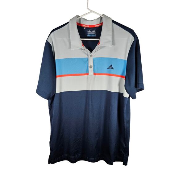 Adidas climacool Men's Short Sleeve Polo Size‎ L Blue Orange White - Picture 1 of 6